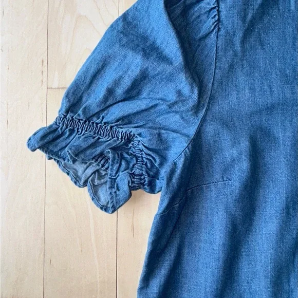 johnnie-O Natalia Chambray Blue 100% Cotton Puff Sleeve Button Blouse Small NWT - Picture 8 of 13